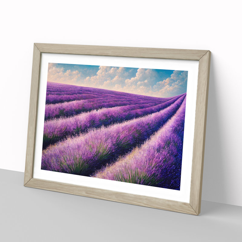XH1022-7118X Precious Lavender Flower Field - Single Picture Frame Print, 46cm H x 64cm W, Oak