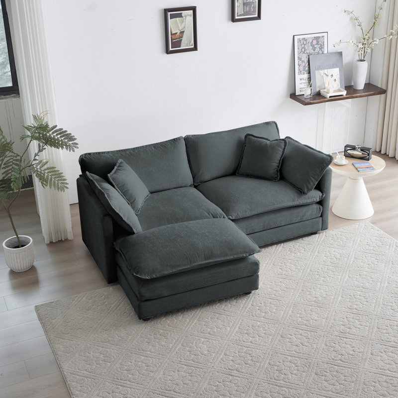 Canapé en chenille deux places avec 1 repose-pieds, Gris chenille