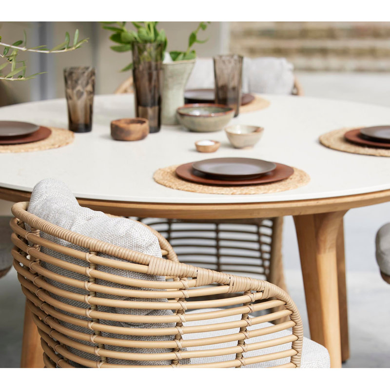Aspect Outdoor Round Teak Dining Table, Travertine Look