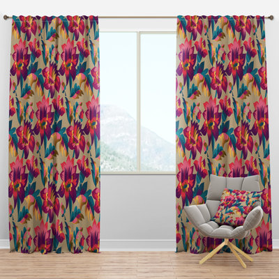 Élégant motif floral dessiné à la main - panneau de rideau simple semi-transparent abstrait Mid-Century