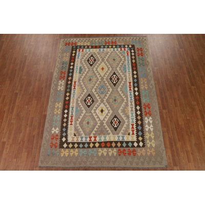 Geometric Kilim Reversible Wool Area Rug 7x10