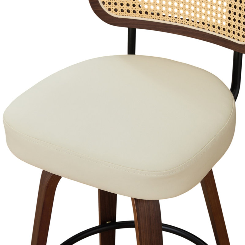 Logreira 25.59" Seat Height Swivel PU Faux Leather Bar Stools With Cane Back For Counter Height, Beige, 3