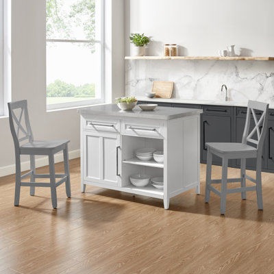 Karoma 57 " W Kitchen Island Set with Stainless Steel Top