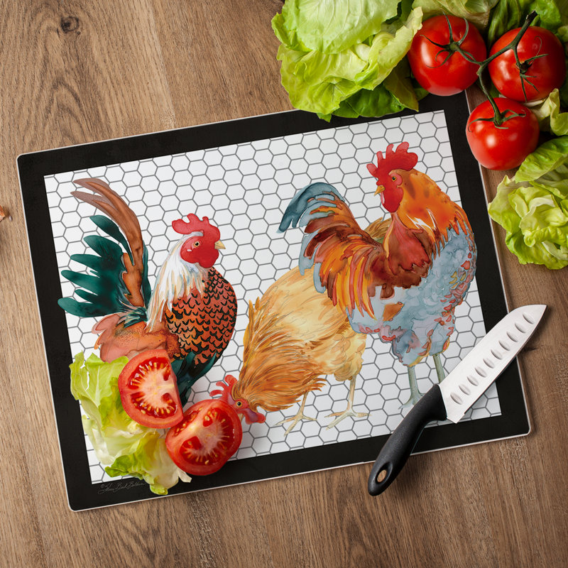 Planche à découper en verre 3 mm CounterArt Whimsical Roosters 15 po x 12 po