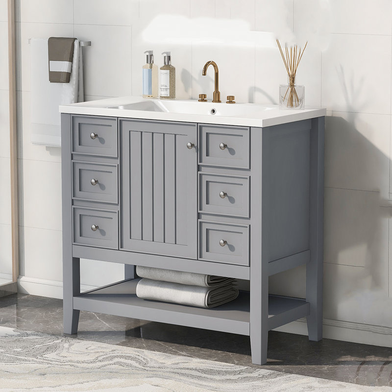 Meuble-lavabo simple 36 po avec plateau Rhoanne, Gris