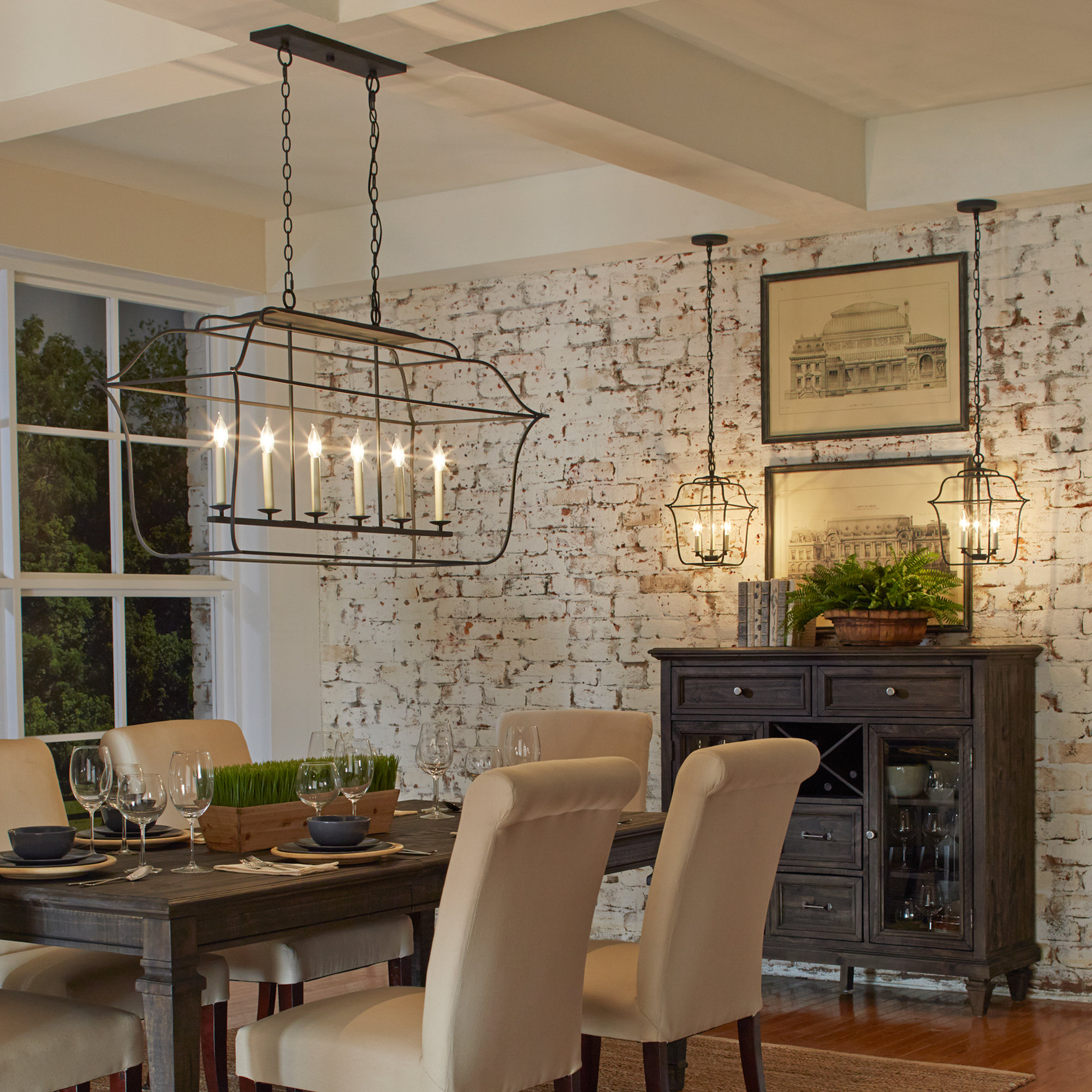6 - Light Metal Dimmable Lantern Chandelier, Royal Ebony