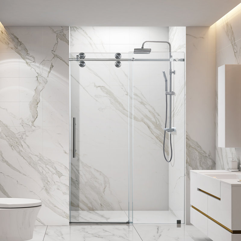 Porte de douche coulissante simple sans cadre avec verre trempé transparent l 48 po x H 76 po