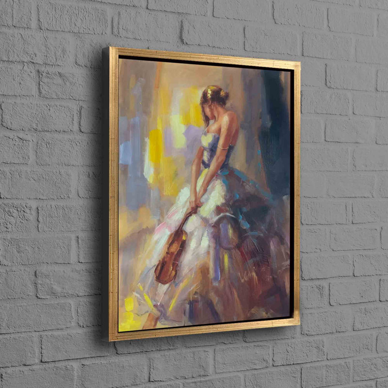 Grande toile murale représentant une femme avec un violon, un cadeau parfait pour lui ou n'importe quel violoniste, Doré