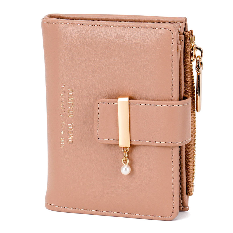 Sac en polyuréthane pour femme avec fenêtre d'identification, 4 porte-cartes et 1 poche à fermeture à glissière, Kaki