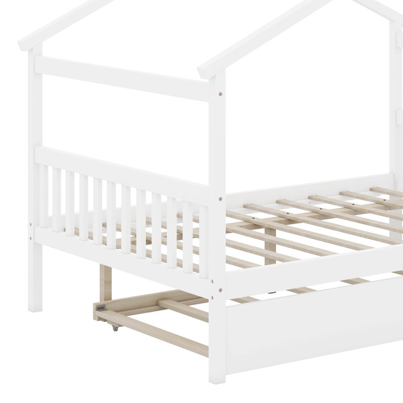 Annais Wooden House Bed with Trundle, Full, White