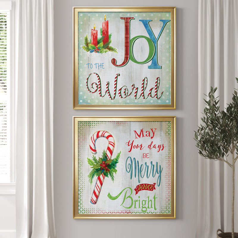 «Candle Joy», ensemble de 2 reproductions d'art textuel encadrées, H 17,5 po x l 35 po x P 1,5 po, Toile encadrée d'or