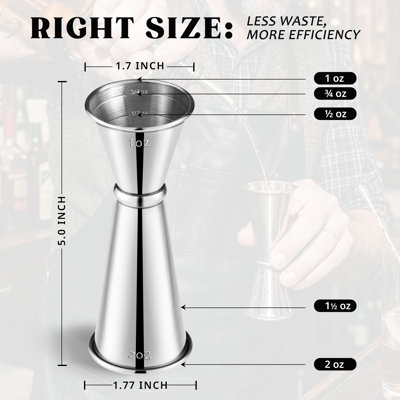 Jigger for Bartending, Japanese Jigger 2 oz 1 oz with Measurements Inside, 304 Stainless Steel Double Cocktail measuring cup, Professional Bar Tool for Home & Bar Use