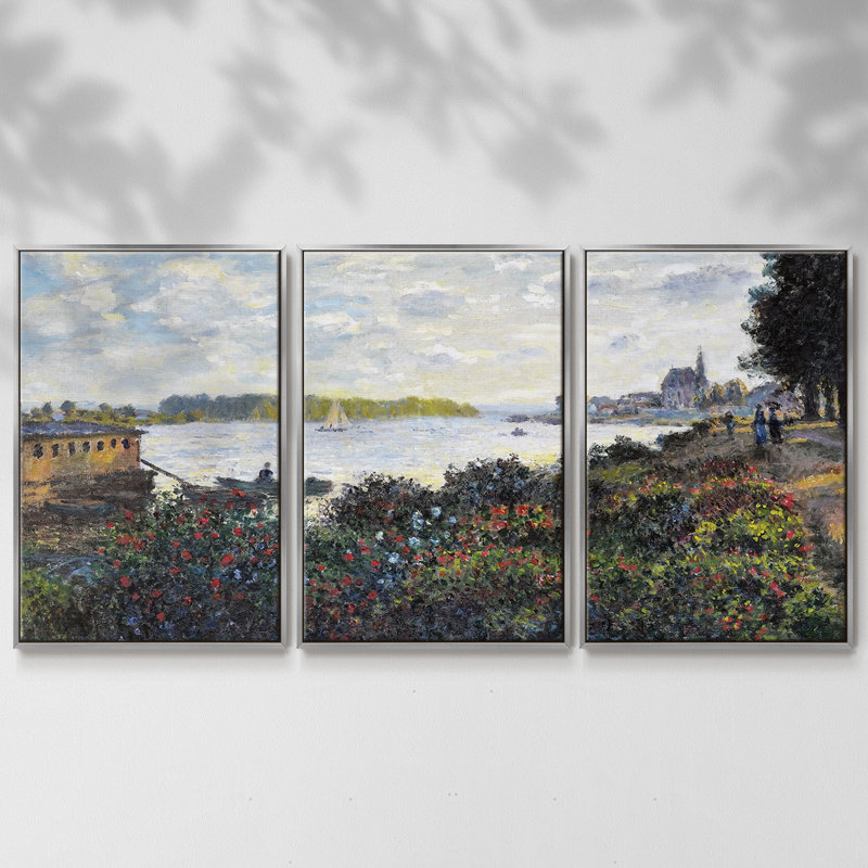 La seine à Argenteuil, 1877, reproduction sur toile 3 pièces, Argent