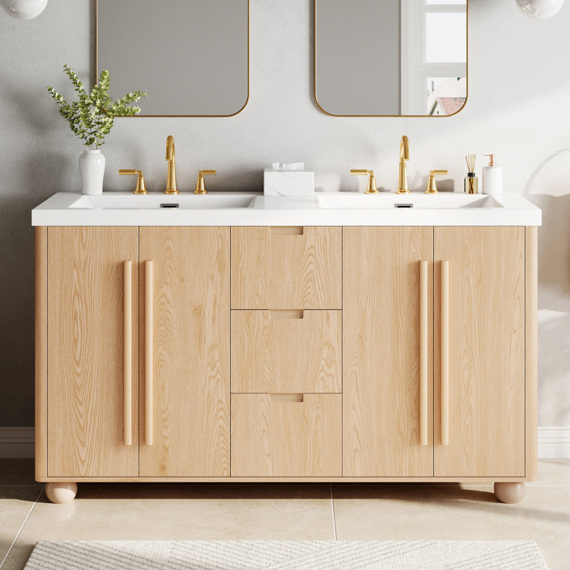 Meuble-lavabo double avec 3 tiroirs et tablettes réglables