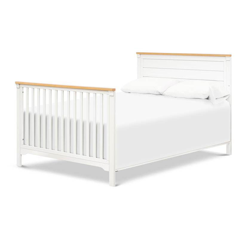 Warm White and Honey 4-in-1 Convertible Crib with Wood Paneling