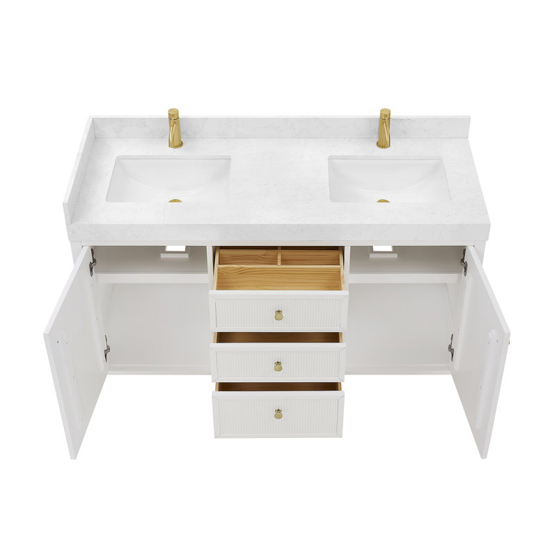 Ensemble de meuble-lavabo à double cuve 60 po blanc Peryman, Blanc