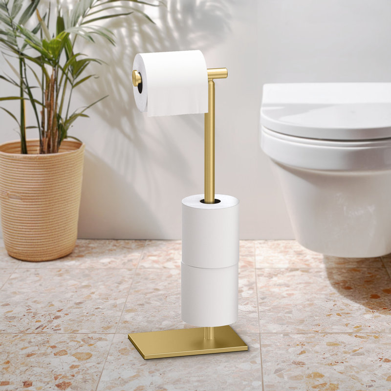 Porte-papier hygiénique sur pied avec rangement Modern, Laiton brossé