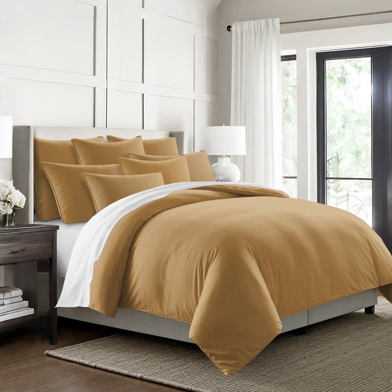 Elsie Linen Look Coverlet 8 Piece Designer Set, Cal. King Coverlet/Bedspread + 7 Additional Pieces, Gold