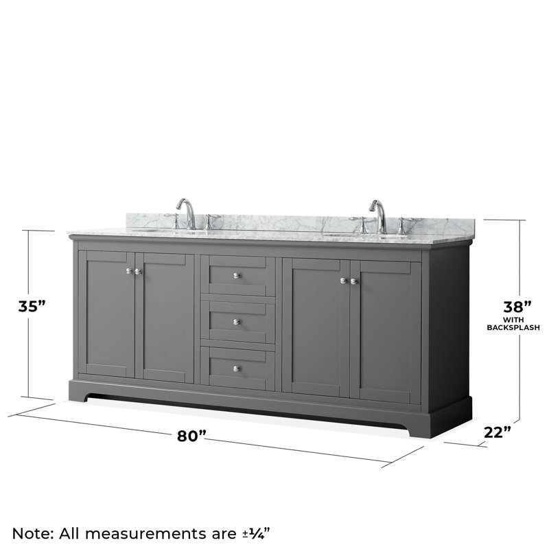 Avery 80'' Double Bathroom Vanity with Marble Top, Dark Gray, Polished Chrome