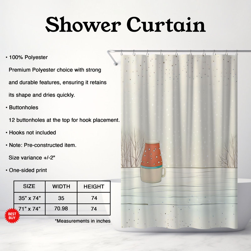Toast Winter - Rideau de douche Premium, L 71 po x L 74 po