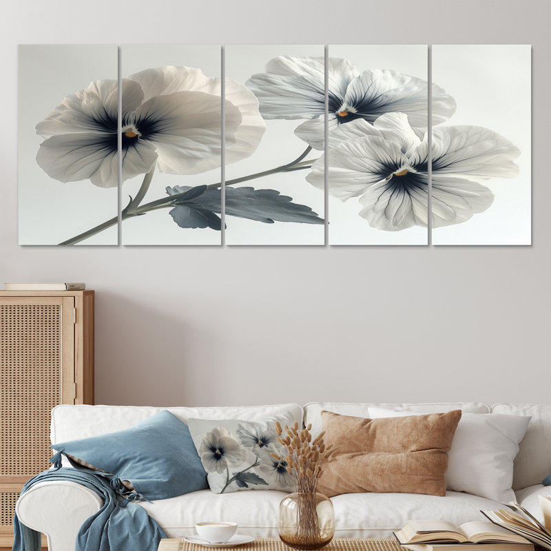 «White Black Botanical Beauty Pansies I», ensemble de reproduction d'art mural, H 28 po x l 60 po