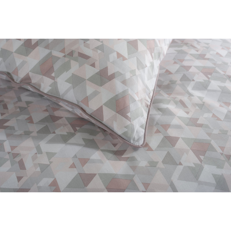 Geo Grey/Brown/White 144 TC Duvet Cover Set, Pink, Double - 2 Standard Pillowcases