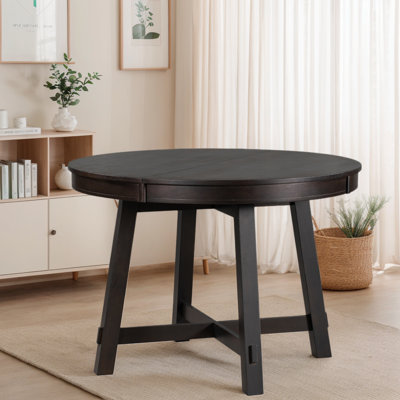 Rustic Round Extendable Dining Table With 16" Leaf, Solid Wood Kitchen Table In Oak & Antique