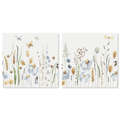 Floral and Botanical Blissful Spring SET Cabin / Lodge Blue Canvas Wall Art Print