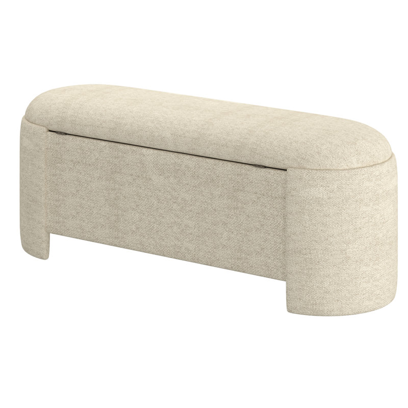 Mid Century Modern Storage Ottoman, Beige Fabric