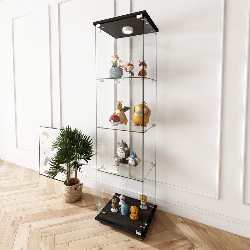 Vitrine moderne en verre avec lumières DEL, Transparent / noir