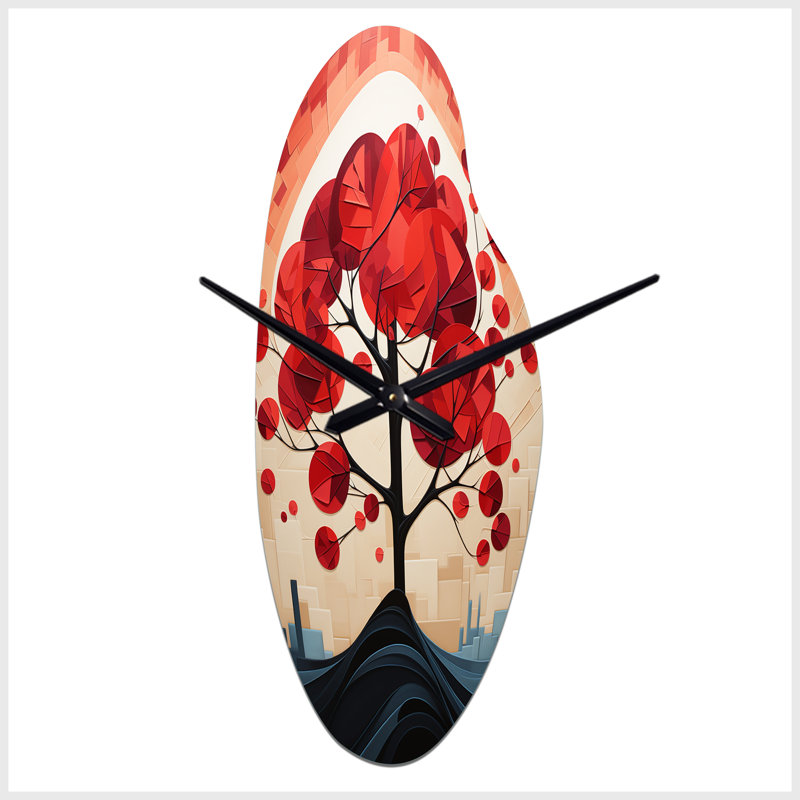 Red Maple Tree Harmony In - Maple Asymmetrical Metal Wall Clock, Red Freeform Clock Print, Medium