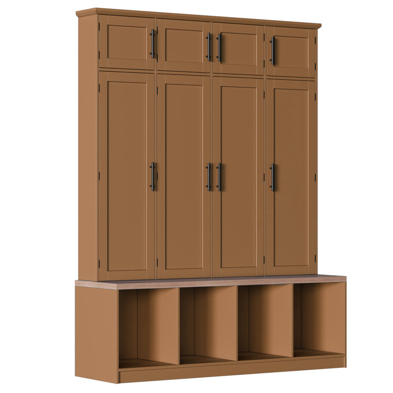 Modern Hall Tree With 4 Hidden Hooks, Brown