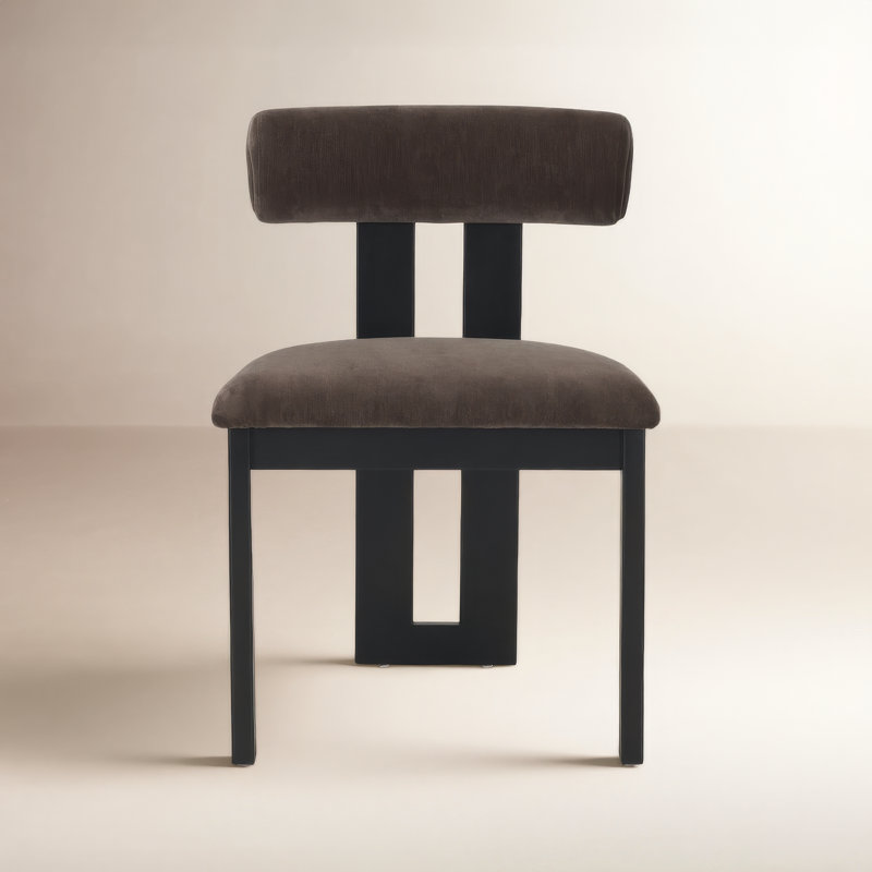 Ardith Curve Open Back Cream Chenille Tripod Frame Dining Chair, Black, Black