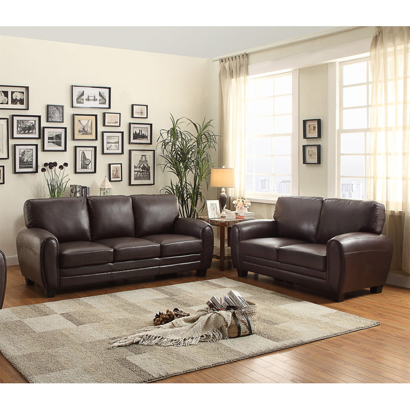 Ensemble de canapé moderne brun foncé avec canapé confortable et causeuse en similicuir 2 pièces