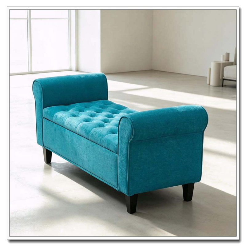 Banc d'appoint élégant avec accoudoirs roulés, Sarcelle, Sarcelle