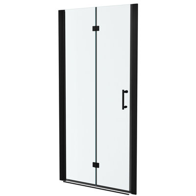 34"W X 72"H Matte Black Fold Shower Door With Bi - Function, 1/4 Inch Thick Tempered Clear Glass, Water To Keep Away, Stainless Steel Frame And Hinges, Reversible Installation Options, 180
