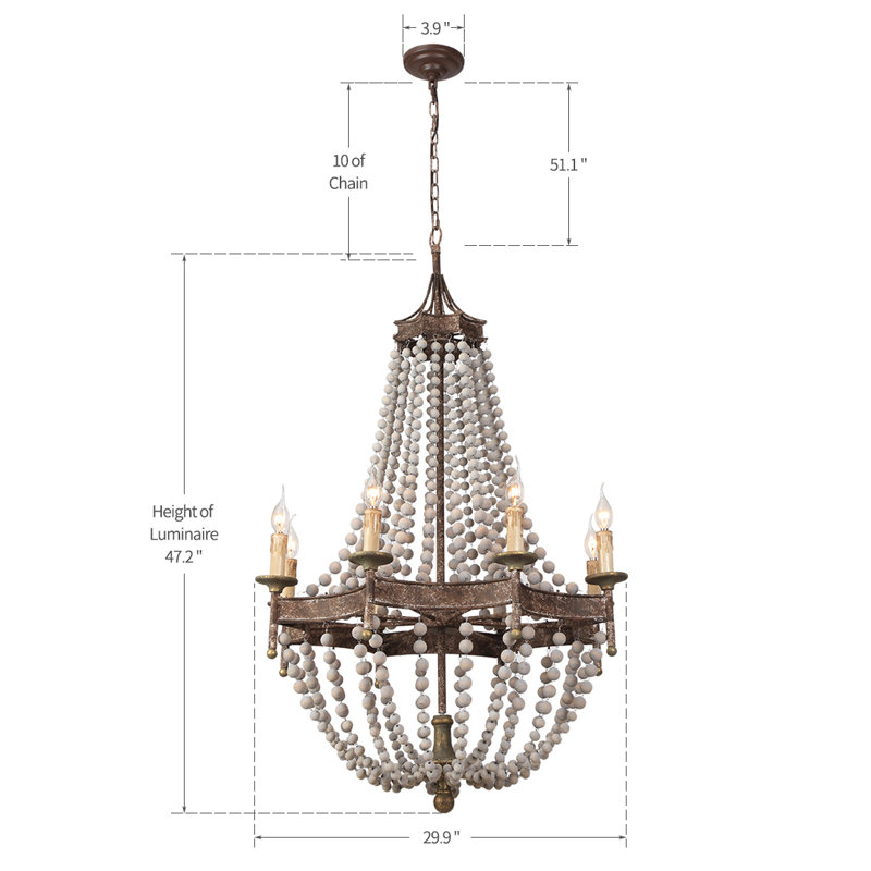 Lustre empire en forme de bougie à 8 lumières style perle