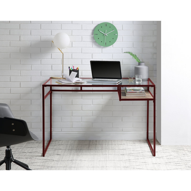 Yasin Glass Top & Red Finish Writing Desk, Red