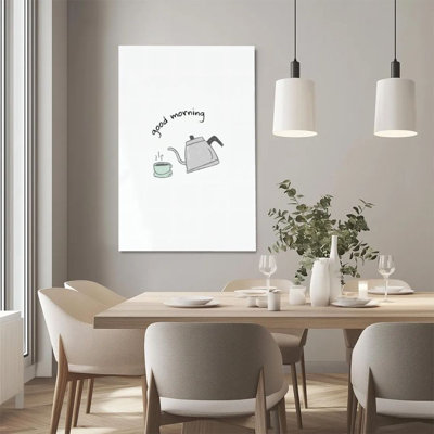 1Pc Framed Canvas Poster Print Morning Coffee, Teapot and Cups, Hand-drawn Minimalist Style Wall Art Decor, Perfect for Room Decor Living Room Bedroom