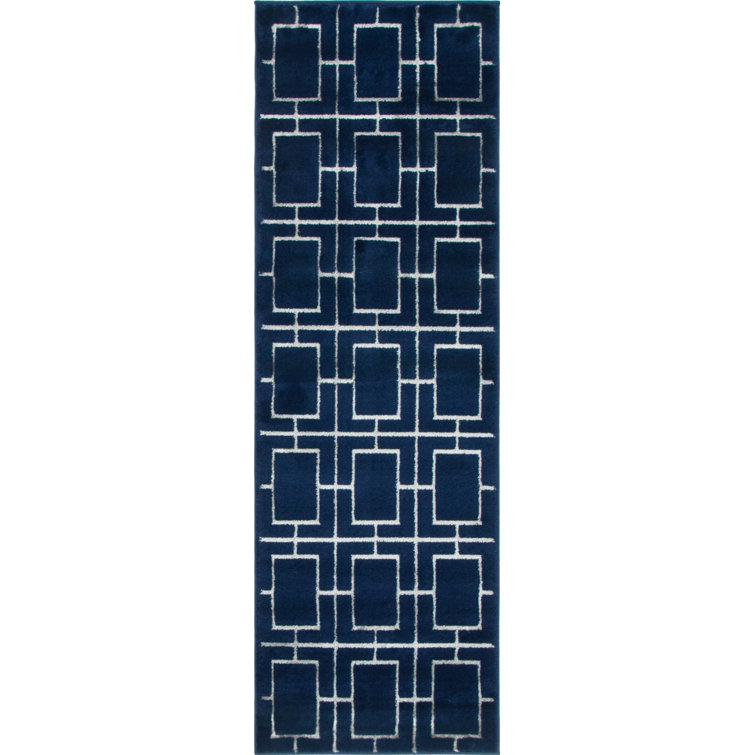 Glam Navy Blue Silver Area Rug