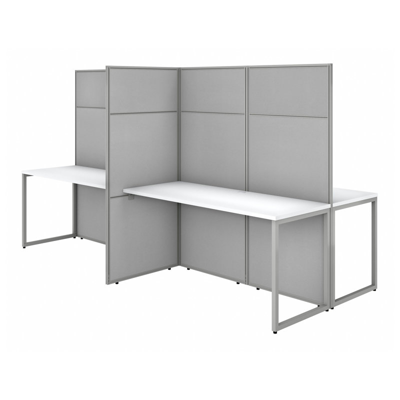 Rectangle 4 Person Cubicle with Cable Management, Pure White