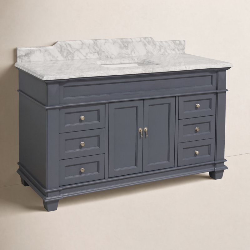 Ensa 60'' Single Bathroom Vanity with Top, Carrara Marble, Marine Gray