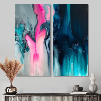 Blue And Pink Liquid Drip - Modern Canvas Prints