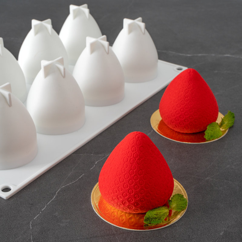 Moule en silicone pour fraises 8 cavités pour restaurant, 1 moule à fraises prêt pour le four - flexible, congelable, moule en silicone blanc pour fruits, à dégagement facile, pour la cuisson