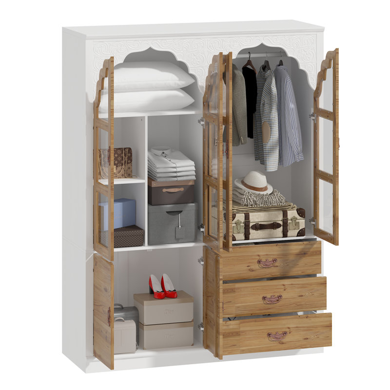 57.5''W Wardrobe With Hanging Pole And Drawers