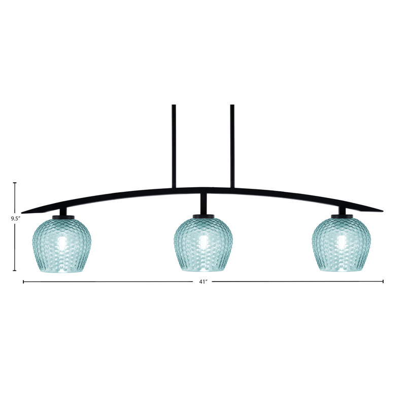 Kurve 3 Light Island Light Shown In Matte Black Finish With 6" Turquoise Textured Glass