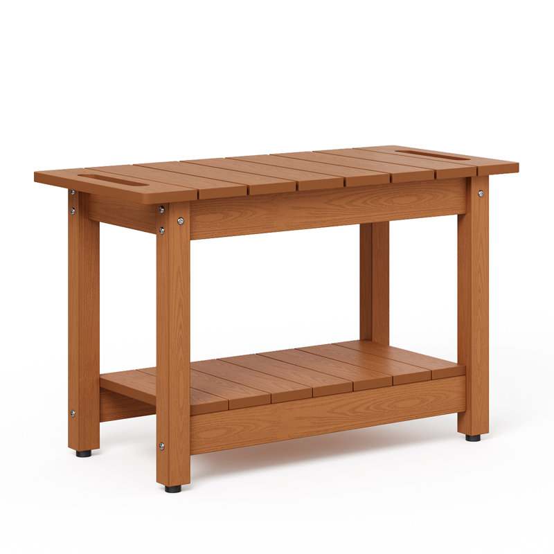 24" Waterproof HIPS Shower Bench, All-Weather Shower Stool, 400 lbs Weight Capacity, Non-Slip Feet, Teak, Brown