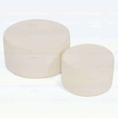 Set of 2 Cylindrical Upholstered Pouf Stools, Round Decorative Floor Ottoman for Versatile Use in Living Room, Bedroom, and Lounge - Beige