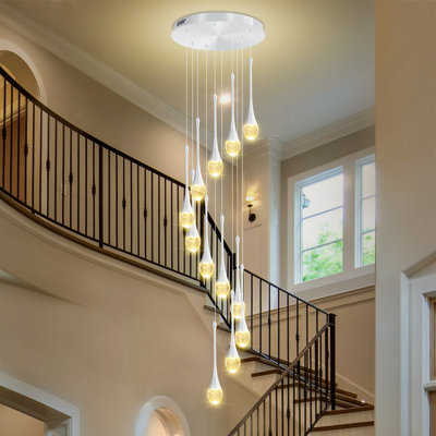 120" Long Crystal Raindrop Chandeliers 12-Light Silver Metal Pendant Light 3000-6000K Dimmable LED