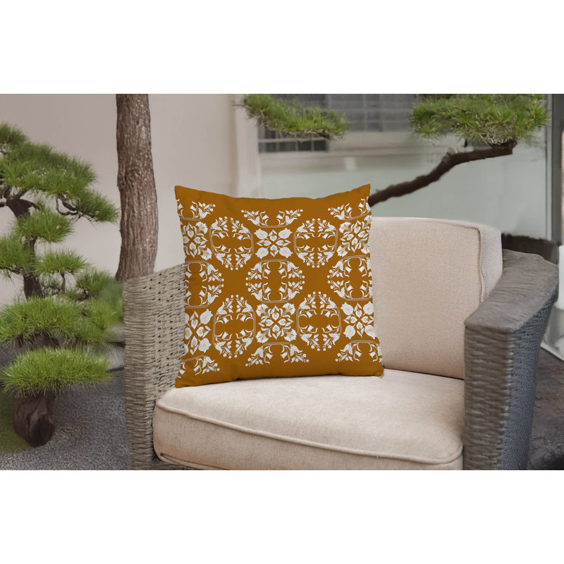 Coussin décoratif Rumi, Carré 18 po, Ocre / brun doré